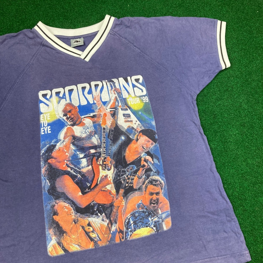 Vintage Scorpions Shirt Mens XL Blue 1999 World Tour‎ Concert Eye To Eye 90s Tee